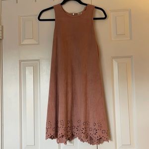 Paper Crane blush Sleeveless Racerback fit and flare Faux Suede Back Zip Dress
